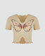 Cropped Retro T-Shirt with Butterfly Details