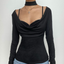 Cowl-Neck Strappy Long-Sleeve Two-Piece Set with Ruched Details