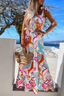 Printed Flared Spaghetti-Strap Dress with a Split Detail