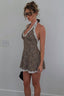 Leopard-Print Open-Back Mini Dress with a Halter Neck