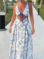Printed Open-Back Maxi Dress with Cutout Details