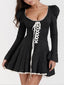 Black A-Line Mini Dress with Pleat Details