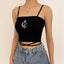 Ribbed Strappy Cropped Cami Top with Embroidery