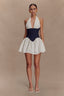Halterneck Denim Mini Dress with an Open Back
