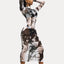 Printed Fitted Mesh Long Dress