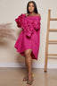 Relaxed-Fit Puff-Sleeve Tiered Dress with an Off-Shoulder Neck