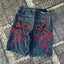Leather Patch Embroidery Denim Short blue / S