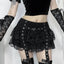 Lace Tiered Eyelet Mini Skirt Beige / XS