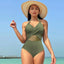 Solid Mesh V-neck One Piece Set army green / S