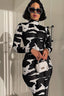 Floral Bodycon Long-Sleeve Maxi Dress with a High Neck