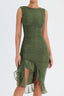 Ruffled Midi Dress with Ruched Details