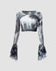 Eye-Graphic Ruffled Mesh Top