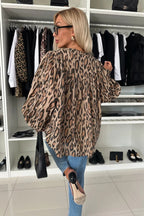 Leopard-Print Relaxed-Fit Long-Sleeve Blouse
