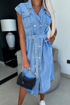 Denim Tie-Waist Dress with a Button Front
