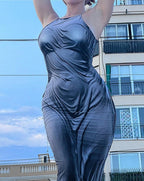 Satin Long-Sleeve Maxi Dress