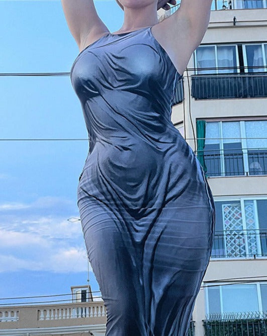 Satin Long-Sleeve Maxi Dress