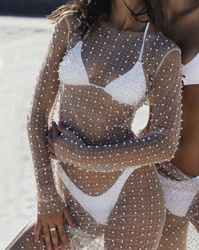Mesh Sheer Pearl-Detail Dress Main image
