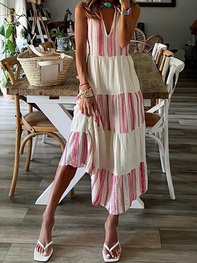 Striped Sleeveless Midi Dress with a V-Neck Main image