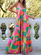 Printed Plunging-V Dress with an Open Back
