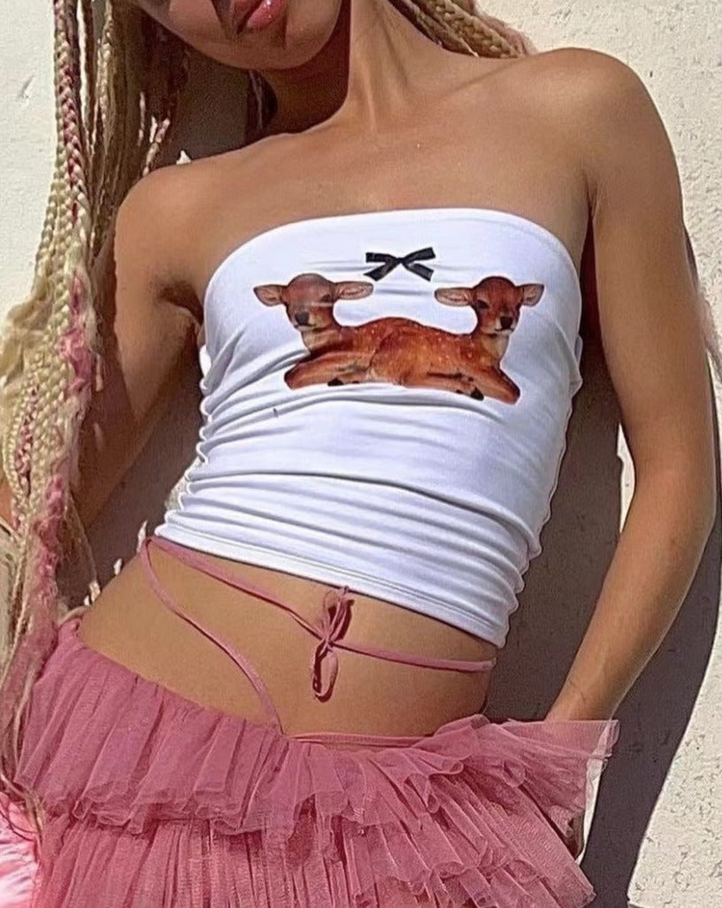 Printed Strapless Cropped Top