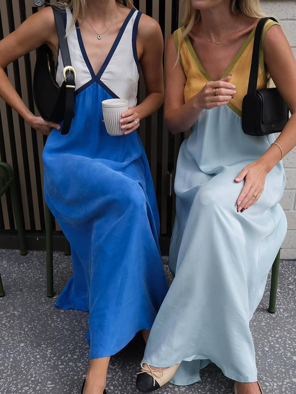 Contrast-Detail Dress with a V-Neck