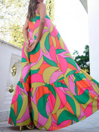 Printed Plunging-V Dress with an Open Back