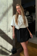 Satin Lace Elastic-Waist Mini Skirt