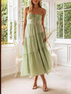 Lace-Up Paneled Sleeveless Slip Dress with an Open Back