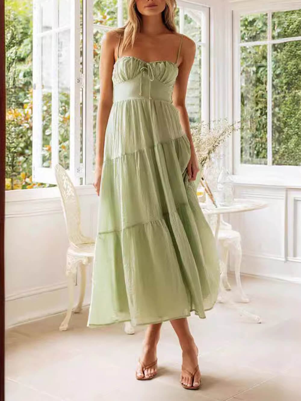 Lace-Up Paneled Sleeveless Slip Dress with an Open Back