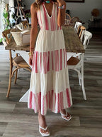 Striped Sleeveless Midi Dress with a V-Neck