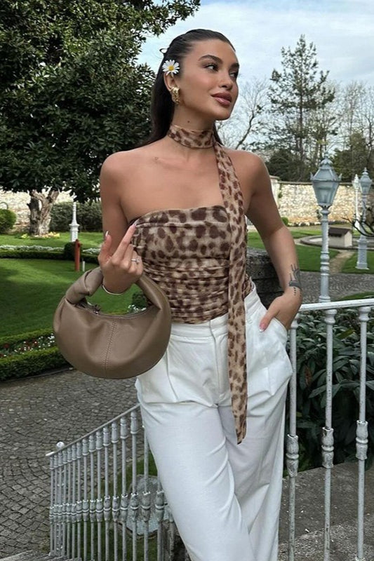 Leopard-Print Strapless Cropped Crop Top