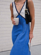 Contrast-Detail Dress with a V-Neck