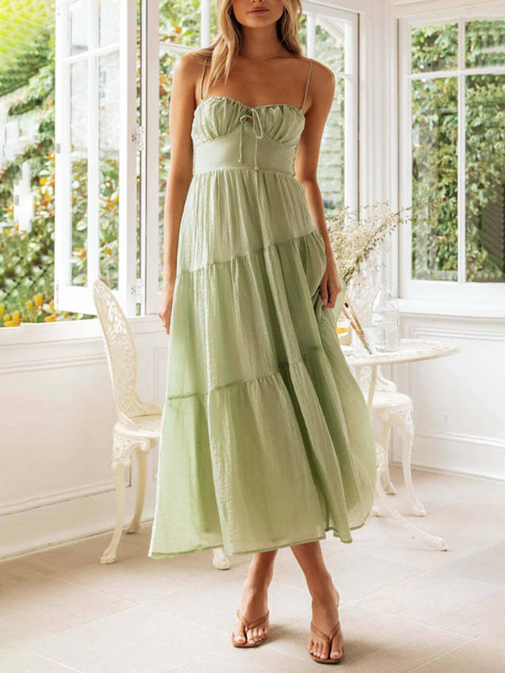 Lace-Up Paneled Sleeveless Slip Dress with an Open Back