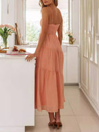 Lace-Up Paneled Sleeveless Slip Dress with an Open Back
