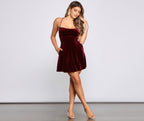 Velvet Dress with Lace-Up Details