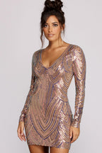 V-Neck Fitted Dress with Sequin Detail