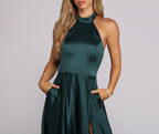 Halterneck Satin Dress with a Back Zip