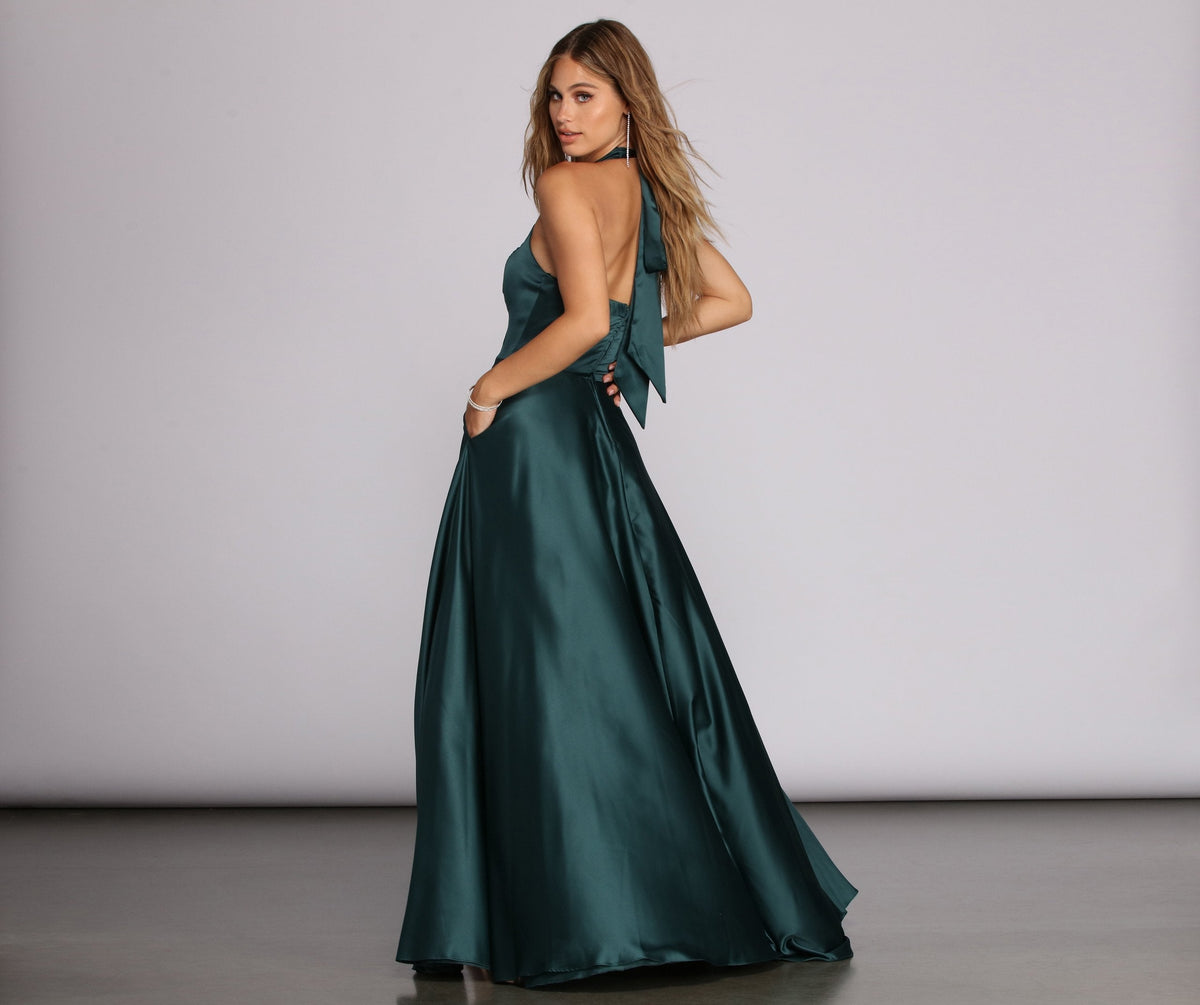 Halterneck Satin Dress with a Back Zip