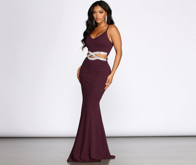 Davia Rhinestone Pretzel Trim Mermaid Dress - Lady Occasions Main image