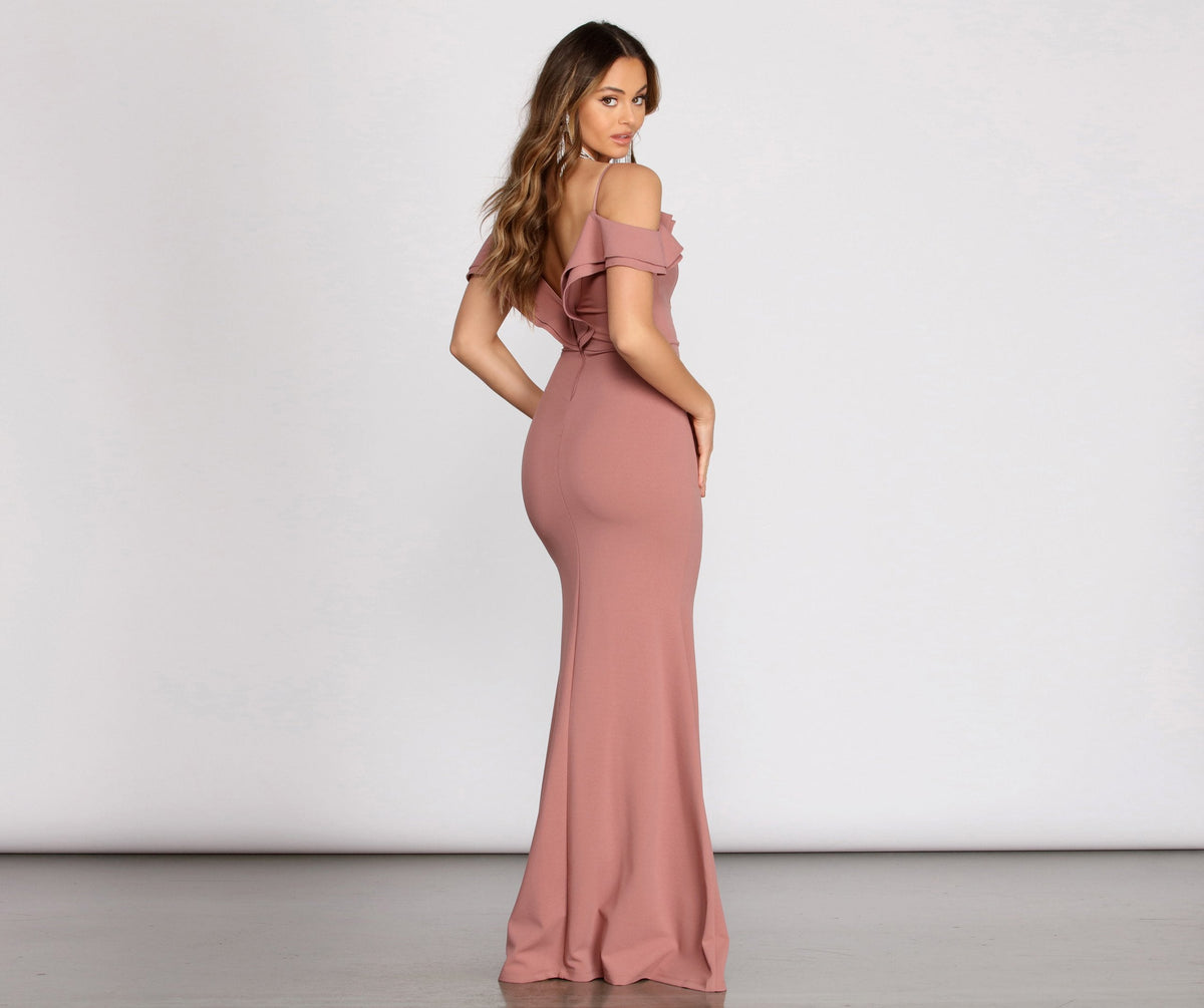 Mermaid Ruffled Dress with an Off-Shoulder Neck