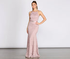 Rosella Lace Scallop Rhinestone Ribbon Belt Mermaid Dress - Lady Occasions