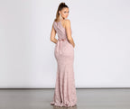 Rhinestone Mermaid Scallop-Edge Dress with Lace Details
