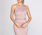 Rhinestone Mermaid Scallop-Edge Dress with Lace Details