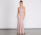 Rhinestone Mermaid Scallop-Edge Dress with Lace Details
