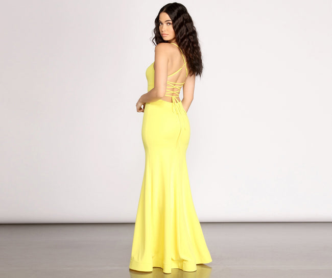 Iva Crepe Lace Up Back Mermaid Dress - Lady Occasions Main image