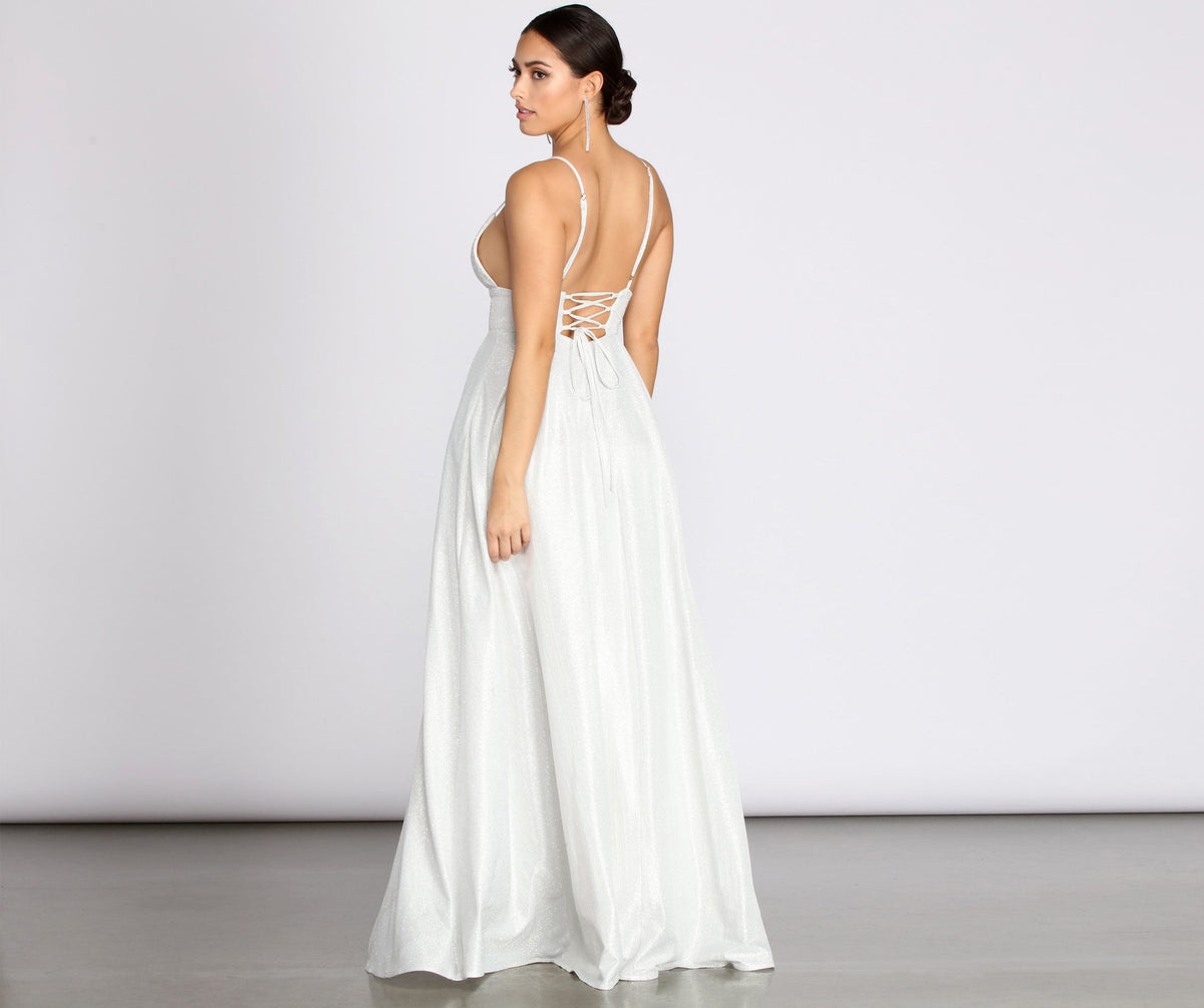A-Line Glitter Dress with Lace Details