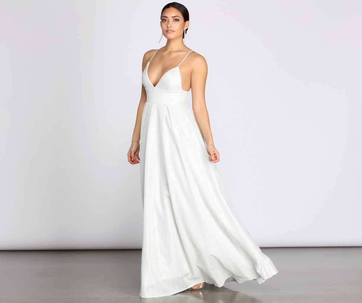 A-Line Glitter Dress with Lace Details
