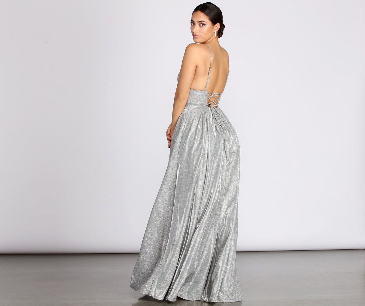 A-Line Glitter Dress with Lace Details
