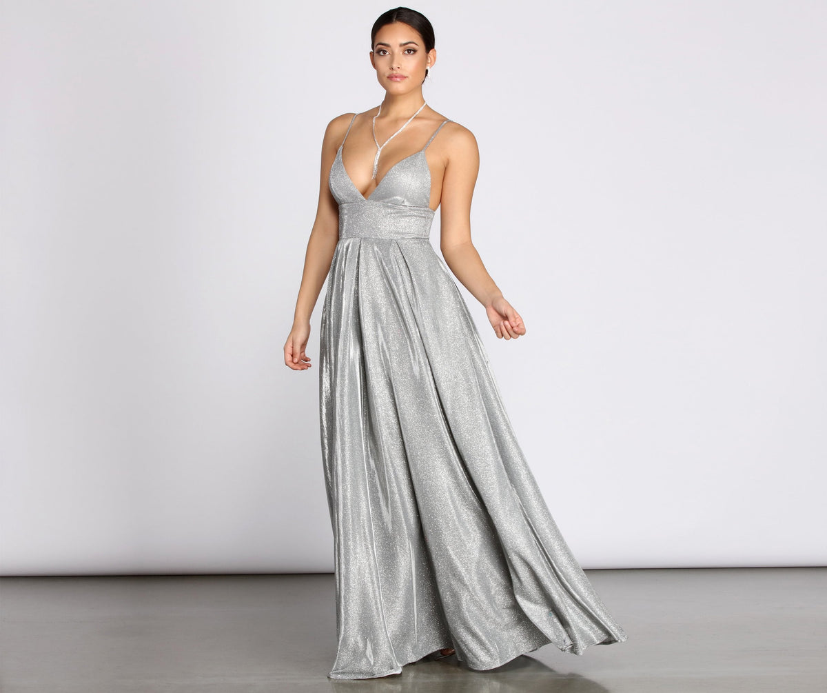 A-Line Glitter Dress with Lace Details