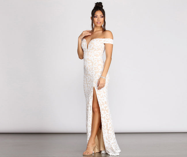 Marzia Scroll Sequin Mesh Mermaid Dress - Lady Occasions Main image